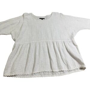 Modaspia 100% Cotton Women's‎ Medium Darling White Textured Trim Crocheted